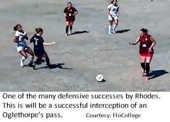 Rhodes defense intercepts pass. Rhodes vs. Oglethorpe, 2026